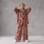 Damen Hose Avantgarde Viskose Weinrot/Rose, Ballonschnitt, Elastikbund, Oversize große Größen – AKH Fashion