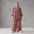 Damen Hose Avantgarde Viskose Weinrot/Rose, Ballonschnitt, Elastikbund, Oversize große Größen – AKH Fashion