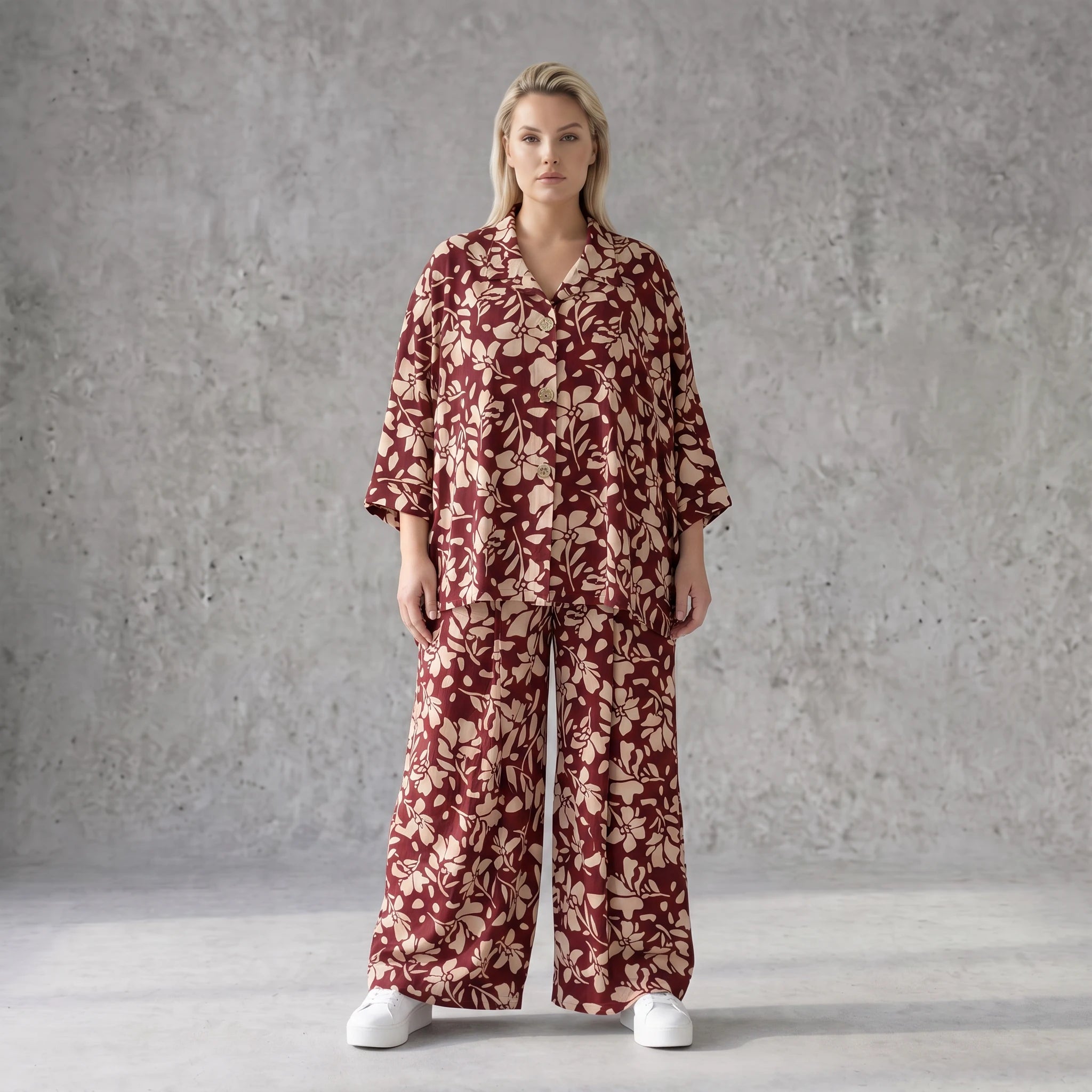 Damen Hose Avantgarde Viskose Weinrot/Rose, Ballonschnitt, Elastikbund, Oversize große Größen – AKH Fashion