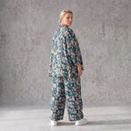 Damen Hose Avantgarde Viskose Petrol/Rose, Ballonschnitt, Elastikbund, Oversize große Größen – AKH Fashion