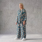 Damen Hose Avantgarde Viskose Petrol/Rose, Ballonschnitt, Elastikbund, Oversize große Größen – AKH Fashion