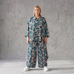 Damen Hose Avantgarde Viskose Petrol/Rose, Ballonschnitt, Elastikbund, Oversize große Größen – AKH Fashion