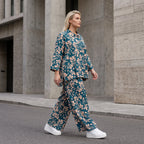 Damen Hose Avantgarde Viskose Petrol/Rose, Ballonschnitt, Elastikbund, Oversize große Größen – AKH Fashion