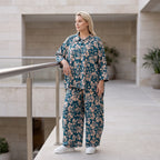 Damen Hose Avantgarde Viskose Petrol/Rose, Ballonschnitt, Elastikbund, Oversize große Größen – AKH Fashion