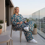 Damen Hose Avantgarde Viskose Petrol/Rose, Ballonschnitt, Elastikbund, Oversize große Größen – AKH Fashion