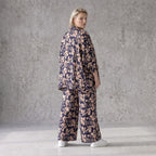 Damen Hose Avantgarde Viskose Marine/Rose, Ballonschnitt, Elastikbund, Oversize große Größen – AKH Fashion