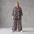 Damen Hose Avantgarde Viskose Marine/Rose, Ballonschnitt, Elastikbund, Oversize große Größen – AKH Fashion