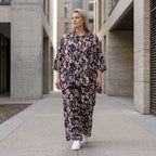 Damen Hose Avantgarde Viskose Marine/Rose, Ballonschnitt, Elastikbund, Oversize große Größen – AKH Fashion