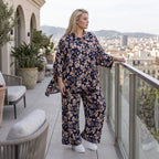 Damen Hose Avantgarde Viskose Marine/Rose, Ballonschnitt, Elastikbund, Oversize große Größen – AKH Fashion