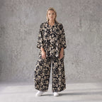 Damen Hose Avantgarde Viskose Schwarz/Ecru, Ballonschnitt, Elastikbund, Oversize große Größen – AKH Fashion