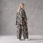 Damen Hose Avantgarde Viskose Schwarz/Ecru, Ballonschnitt, Elastikbund, Oversize große Größen – AKH Fashion