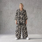 Damen Hose Avantgarde Viskose Schwarz/Ecru, Ballonschnitt, Elastikbund, Oversize große Größen – AKH Fashion