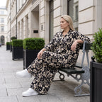 Damen Hose Avantgarde Viskose Schwarz/Ecru, Ballonschnitt, Elastikbund, Oversize große Größen – AKH Fashion