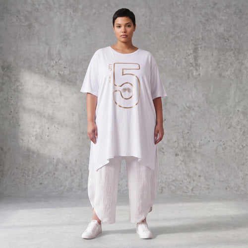 Damen Shirt Avantgarde Baumwolle Weiß, A-Linie, Schlitze, Oversize große Größen – Funky Diva