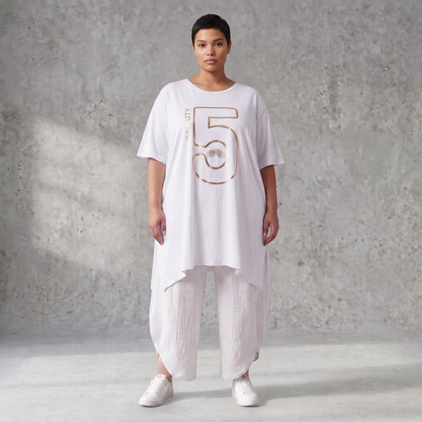 Damen Shirt Avantgarde Baumwolle Weiß, A-Linie, Schlitze, Oversize große Größen – Funky Diva