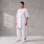 Damen Shirt Avantgarde Baumwolle Weiß, A-Linie, Schlitze, Oversize große Größen – Funky Diva