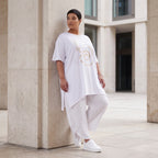 Damen Shirt Avantgarde Baumwolle Weiß, A-Linie, Schlitze, Oversize große Größen – Funky Diva