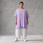Damen Shirt Avantgarde Baumwolle Lila/Gold, A-Linie, Kurzarm, Schlitze, Oversize große Größen – Funky Diva
