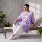 Damen Shirt Avantgarde Baumwolle Lila/Gold, A-Linie, Kurzarm, Schlitze, Oversize große Größen – Funky Diva