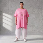 Damen Shirt Avantgarde Baumwolle Rosa/Gold, A-Linie, Kurzarm, Schlitze, Oversize große Größen – Funky Diva