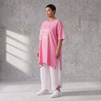 Damen Shirt Avantgarde Baumwolle Rosa/Gold, A-Linie, Kurzarm, Schlitze, Oversize große Größen – Funky Diva