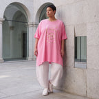Damen Shirt Avantgarde Baumwolle Rosa/Gold, A-Linie, Kurzarm, Schlitze, Oversize große Größen – Funky Diva