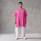 Damen Shirt Avantgarde Baumwolle Pink, A-Linie, Kurzarm, Schlitze, Oversize große Größen – Funky Diva