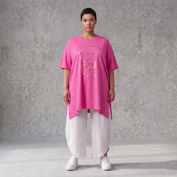 Damen Shirt Avantgarde Baumwolle Pink, A-Linie, Kurzarm, Schlitze, Oversize große Größen – Funky Diva