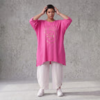 Damen Shirt Avantgarde Baumwolle Pink, A-Linie, Kurzarm, Schlitze, Oversize große Größen – Funky Diva