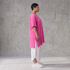 Damen Shirt Avantgarde Baumwolle Pink, A-Linie, Kurzarm, Schlitze, Oversize große Größen – Funky Diva