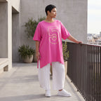 Damen Shirt Avantgarde Baumwolle Pink, A-Linie, Kurzarm, Schlitze, Oversize große Größen – Funky Diva