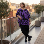 Damen Shirt Avantgarde Baumwolle Violett/Schwarz, A-Form, Kurzarm, Seitenschlitze, Oversize große Größen – Funky Diva