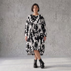 Damen Kleid Avantgarde Baumwolle Schwarz/Weiß, Ballonschnitt, Elastikbund, Oversize große Größen – Funky Diva