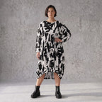 Damen Kleid Avantgarde Baumwolle Schwarz/Weiß, Ballonschnitt, Elastikbund, Oversize große Größen – Funky Diva