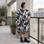 Damen Kleid Avantgarde Baumwolle Schwarz/Weiß, Ballonschnitt, Elastikbund, Oversize große Größen – Funky Diva