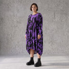 Damen Kleid Avantgarde Baumwolle Schwarz/Violett, Ballonschnitt, Langarm, Flügeltaschen, Oversize große Größen – Funky Diva