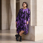 Damen Kleid Avantgarde Baumwolle Schwarz/Violett, Ballonschnitt, Langarm, Flügeltaschen, Oversize große Größen – Funky Diva