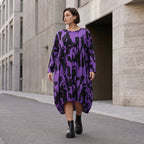 Damen Kleid Avantgarde Baumwolle Schwarz/Violett, Ballonschnitt, Langarm, Flügeltaschen, Oversize große Größen – Funky Diva
