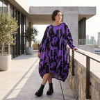Damen Kleid Avantgarde Baumwolle Schwarz/Violett, Ballonschnitt, Langarm, Flügeltaschen, Oversize große Größen – Funky Diva