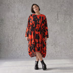 Damen Kleid Avantgarde Baumwolle Rot/Schwarz, Ballonschnitt, Flügeltaschen, Oversize große Größen – Funky Diva