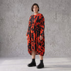 Damen Kleid Avantgarde Baumwolle Rot/Schwarz, Ballonschnitt, Flügeltaschen, Oversize große Größen – Funky Diva