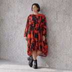 Damen Kleid Avantgarde Baumwolle Rot/Schwarz, Ballonschnitt, Flügeltaschen, Oversize große Größen – Funky Diva