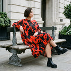 Damen Kleid Avantgarde Baumwolle Rot/Schwarz, Ballonschnitt, Flügeltaschen, Oversize große Größen – Funky Diva