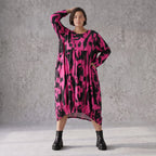 Damen Kleid Avantgarde Baumwolle Pink/Schwarz, Ballonschnitt, Elastikbund, Oversize große Größen – Funky Diva