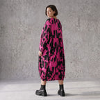 Damen Kleid Avantgarde Baumwolle Pink/Schwarz, Ballonschnitt, Elastikbund, Oversize große Größen – Funky Diva