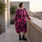 Damen Kleid Avantgarde Baumwolle Pink/Schwarz, Ballonschnitt, Elastikbund, Oversize große Größen – Funky Diva