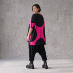Damen Shirt Avantgarde Baumwolle Pink/Schwarz, A-Form, Punkte, Kurzarm, Seitenschlitze, Oversize große Größen – Funky Diva