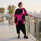 Damen Shirt Avantgarde Baumwolle Pink/Schwarz, A-Form, Punkte, Kurzarm, Seitenschlitze, Oversize große Größen – Funky Diva