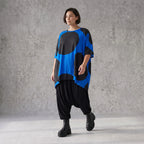 Damen Shirt Avantgarde Baumwolle Blau/Schwarz, A-Form, Punkte, Kurzarm, Oversize große Größen – Funky Diva