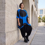 Damen Shirt Avantgarde Baumwolle Blau/Schwarz, A-Form, Punkte, Kurzarm, Oversize große Größen – Funky Diva